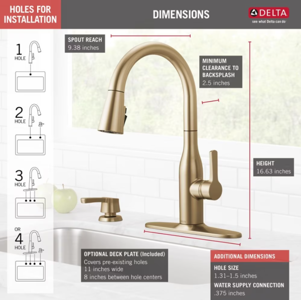 Delta Marca Single-Handle Pull-Down Sprayer Kitchen Faucet with  ShieldSpray Technology and Soap Dispenser in Gold - Image 3
