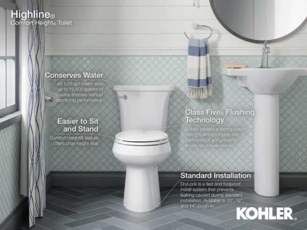 KOHLER Highline Arc The Complete Solution 2-Piece 4.8 LPF Single Flush  Elongated Toilet in White - Image 4