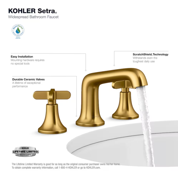 KOHLER Setra Widespread 2-Handle Bathroom Sink Faucet with Cross Handles in Gold - Image 4