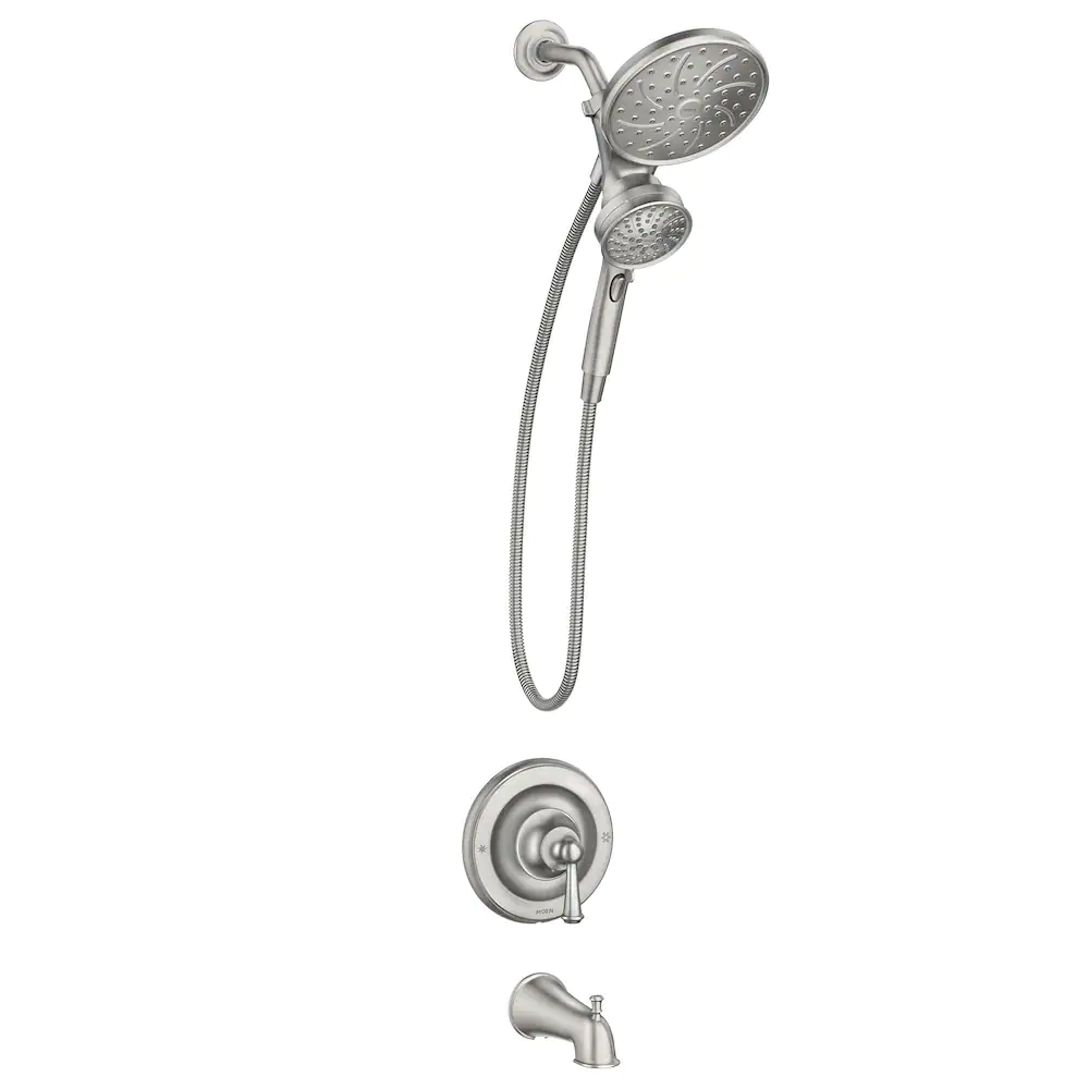 MOEN Brecklyn Single Handle 6-Spray Bathtub Shower Faucet with Magnetix Rain Shower Head Combo in Spot Resist Brushed Nickel