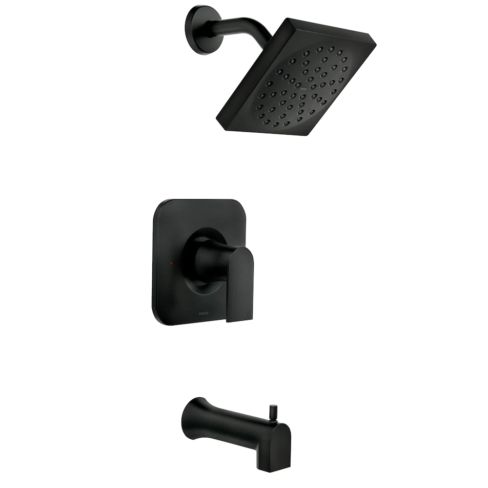 MOEN Genta Single-Handle 1-Spray Bathtub Shower Faucet with Rain Shower Head in Matte Black (Valve Included)