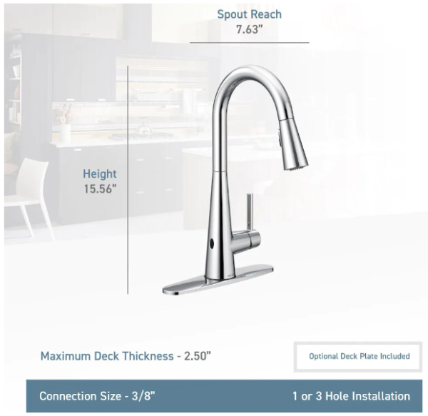 MOEN Sleek MotionSense Single-Handle Pull Down Touchless Kitchen Faucet in Matte Black - Image 3